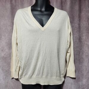 mens SUNSPEL England pullover V-neck 100% SILK Sweater lightweight Ivory size XS